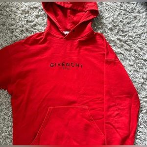 Givenchy Distressed Logo Hoodie in Red